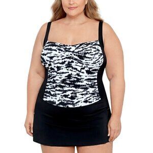 Swim Solutions Plus Size Tummy Control Twist Bra Skater Swimsuit